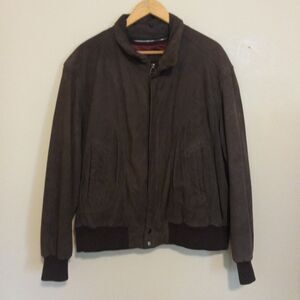 Vtg Reed Sportswear Brown Leather Bomber Jacket-Size 44L-Removable Liner-Pockets